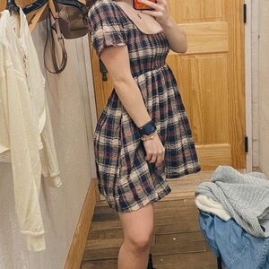 UO Simone Plaid Tie-Back Babydoll Dress